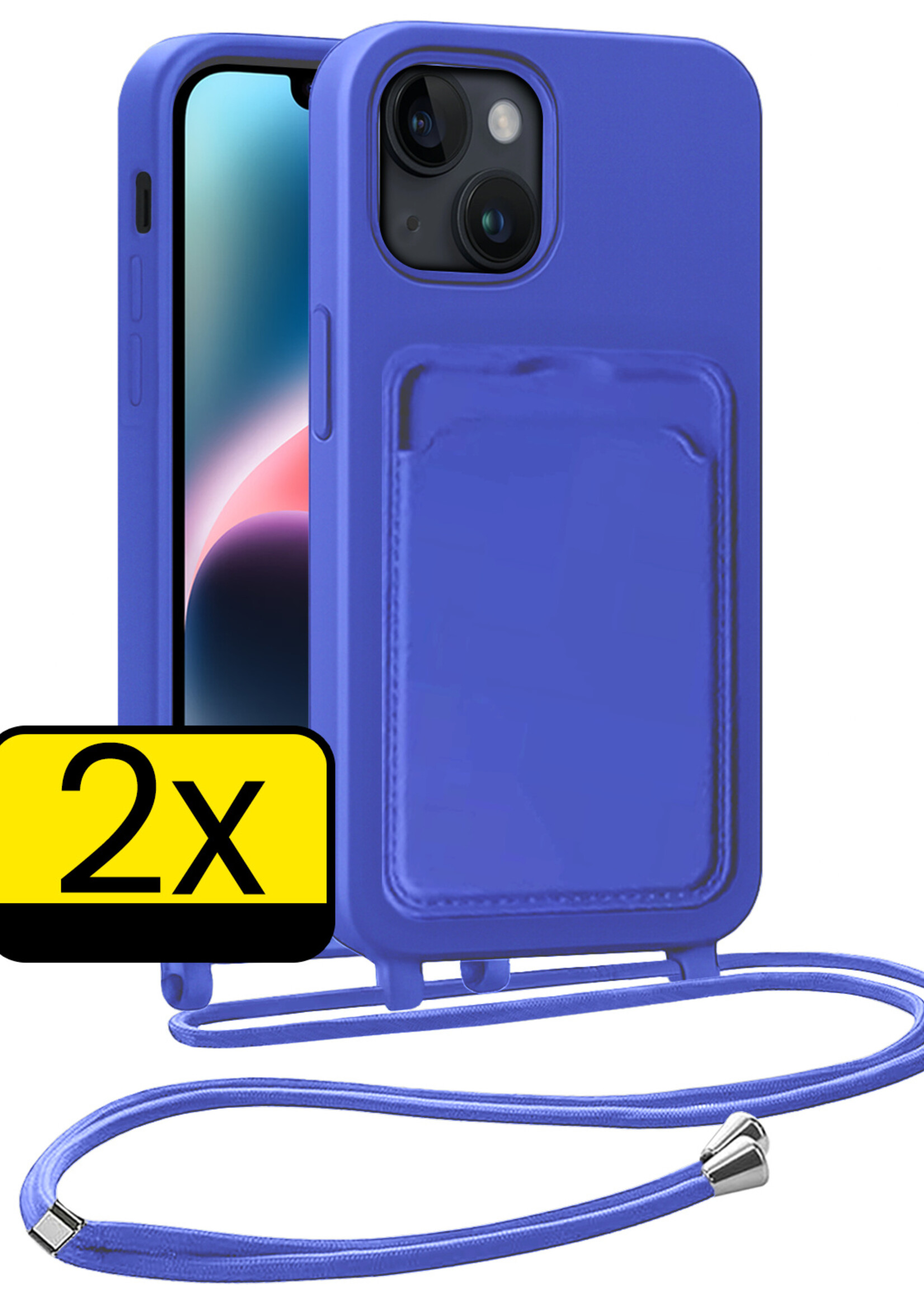 LUQ LUQ iPhone 14 Hoesje Pashouder met Koord - Fel Blauw - 2 PACK