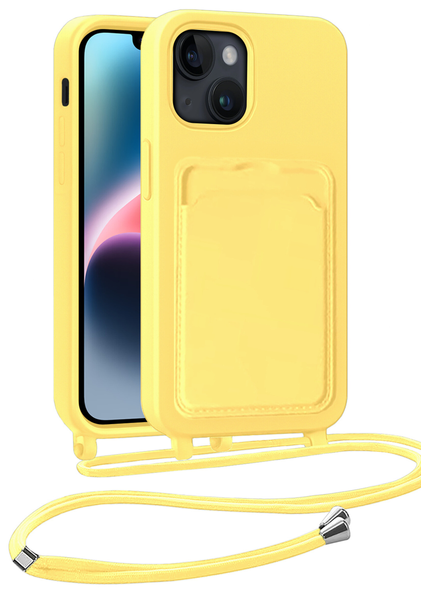 LUQ LUQ iPhone 14 Hoesje Pashouder met Koord - Geel