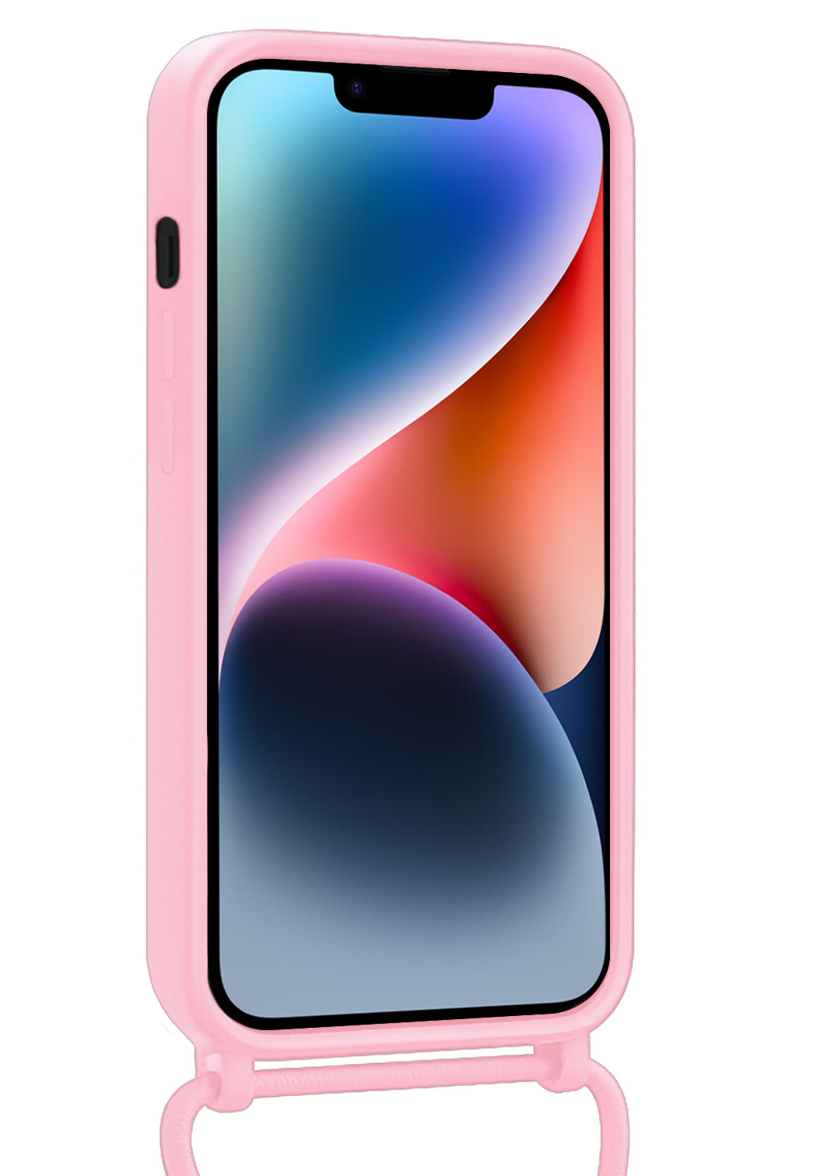 LUQ LUQ iPhone 14 Hoesje Pashouder met Koord Met Screenprotector - Lichtroze