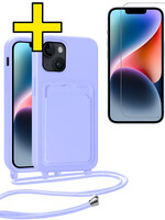 LUQ LUQ iPhone 14 Hoesje Pashouder met Koord Met Screenprotector - Lila