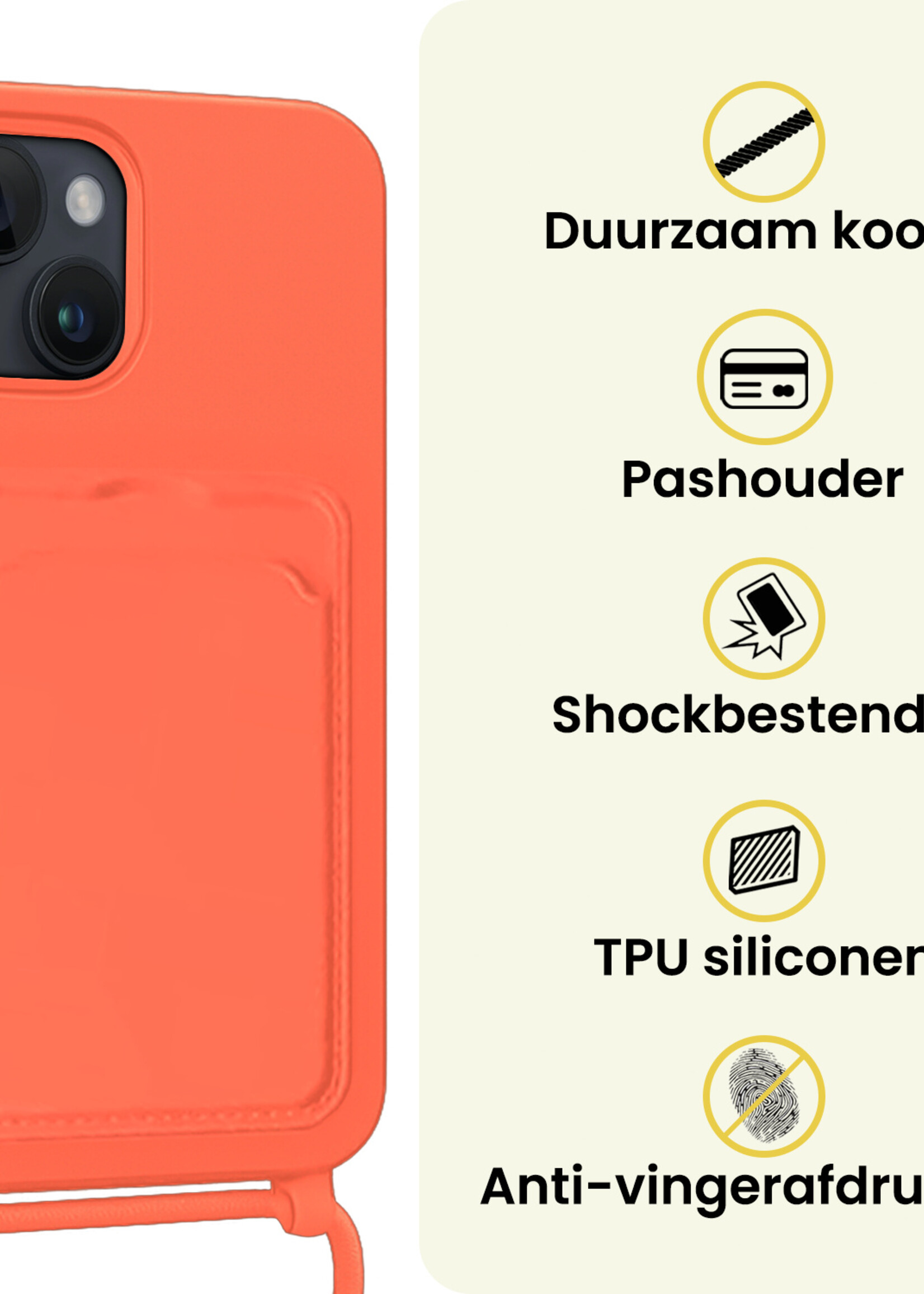 LUQ LUQ iPhone 14 Hoesje Pashouder met Koord - Papaya - 2 PACK