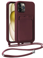 LUQ LUQ iPhone 14 Pro Hoesje Pashouder met Koord - Aubergine
