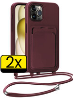 LUQ LUQ iPhone 14 Pro Hoesje Pashouder met Koord - Aubergine - 2 PACK