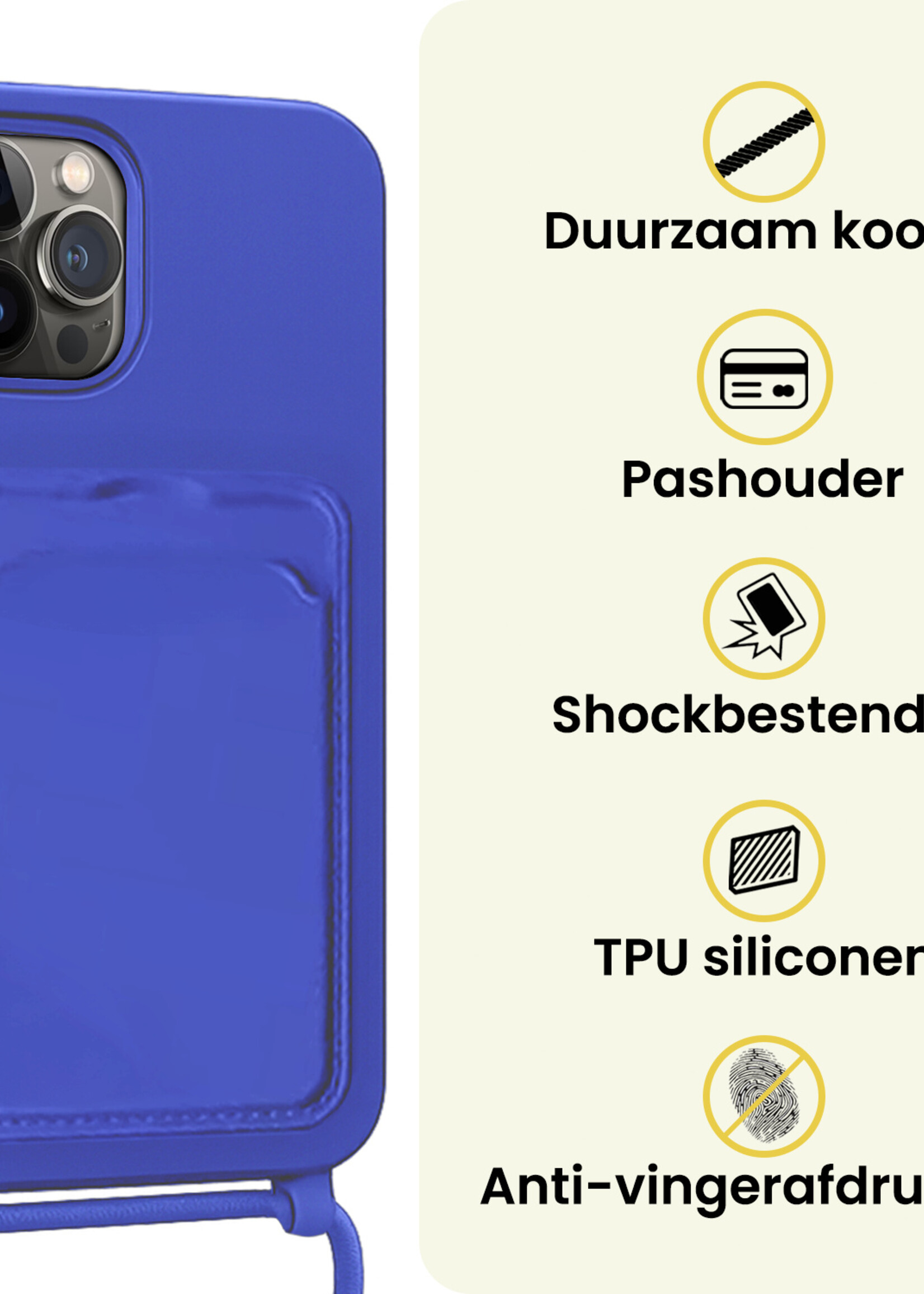 LUQ LUQ iPhone 14 Pro Hoesje Pashouder met Koord - Fel Blauw