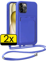 LUQ LUQ iPhone 14 Pro Hoesje Pashouder met Koord - Fel Blauw - 2 PACK