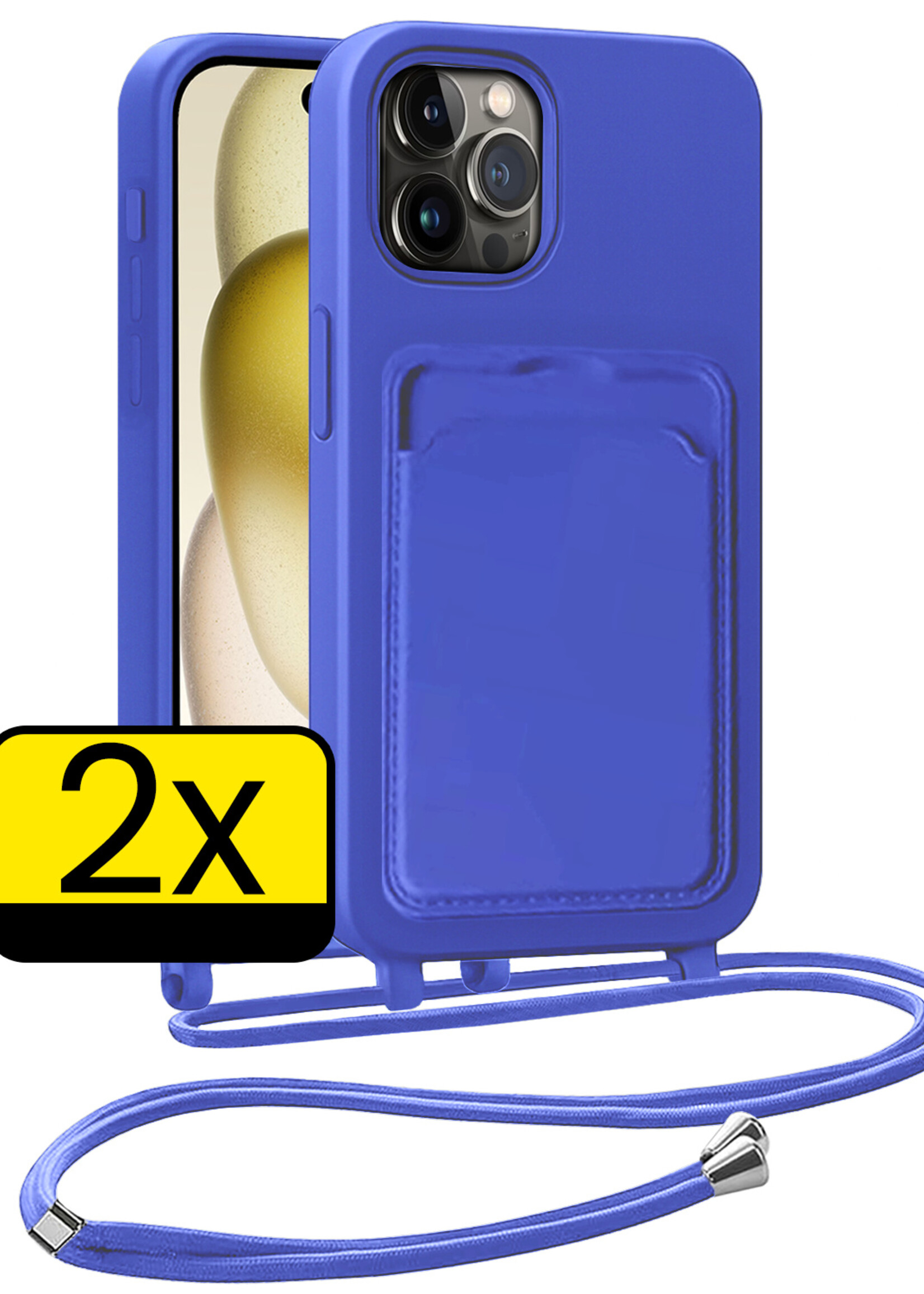 LUQ LUQ iPhone 14 Pro Hoesje Pashouder met Koord - Fel Blauw - 2 PACK