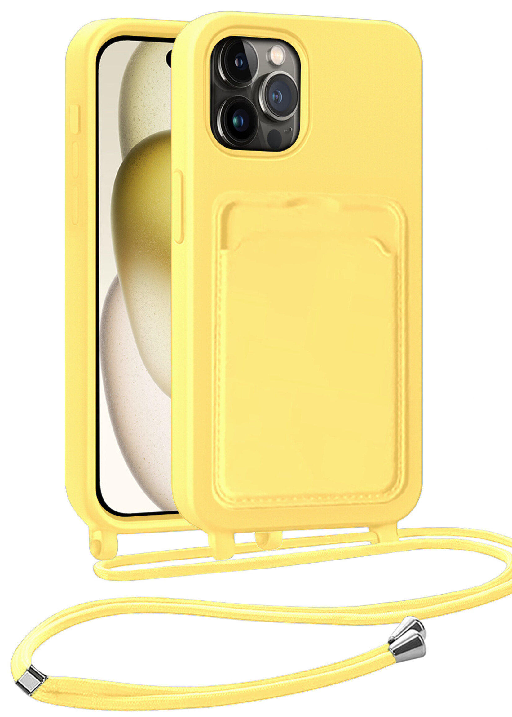 LUQ LUQ iPhone 14 Pro Hoesje Pashouder met Koord - Geel