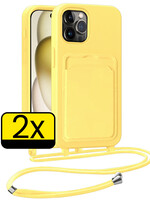 LUQ LUQ iPhone 14 Pro Hoesje Pashouder met Koord - Geel - 2 PACK