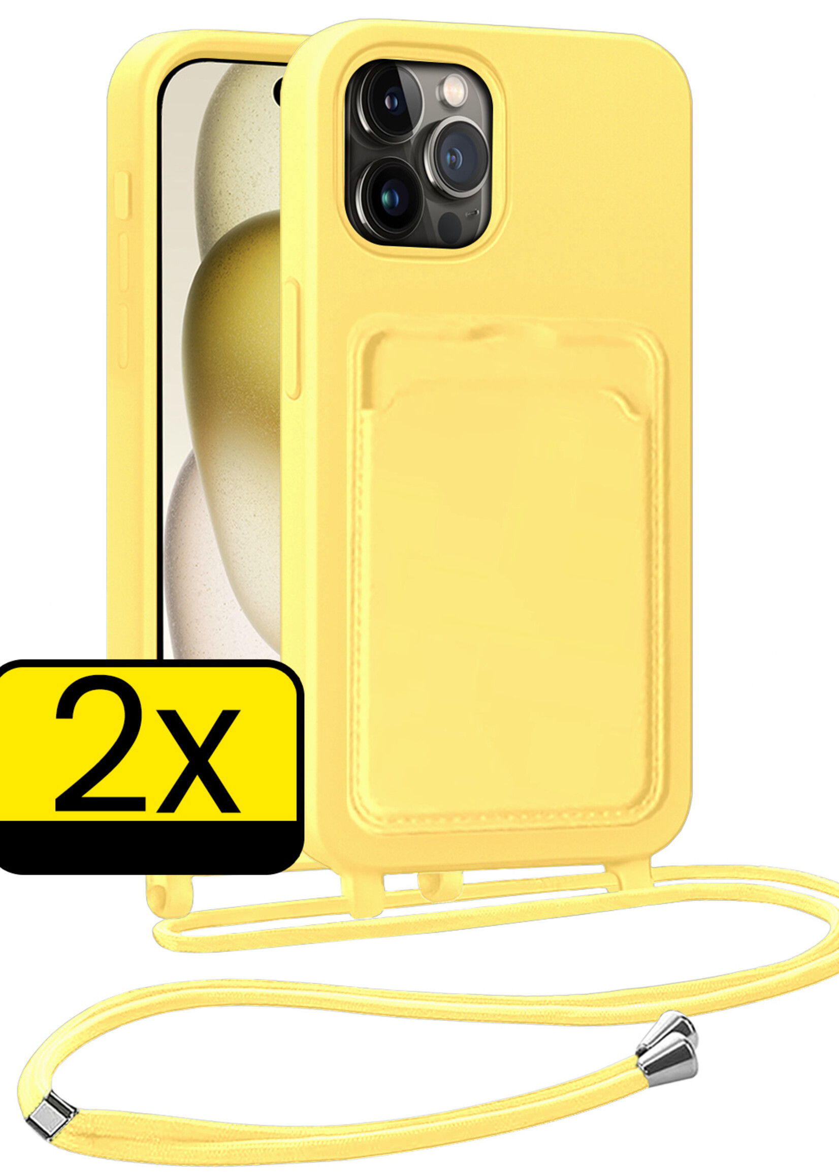 LUQ LUQ iPhone 14 Pro Hoesje Pashouder met Koord - Geel - 2 PACK
