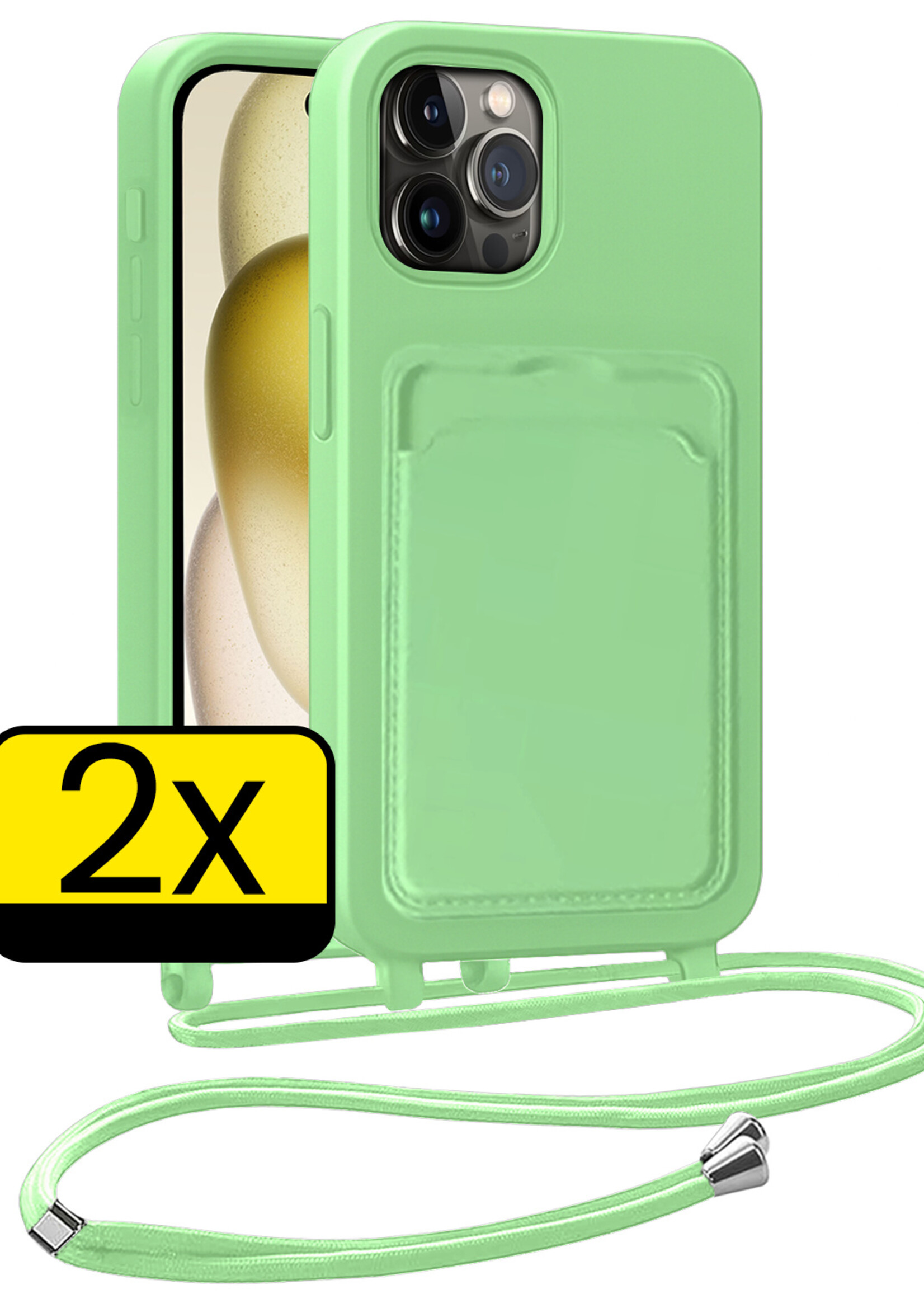 LUQ LUQ iPhone 14 Pro Hoesje Pashouder met Koord - Groen - 2 PACK