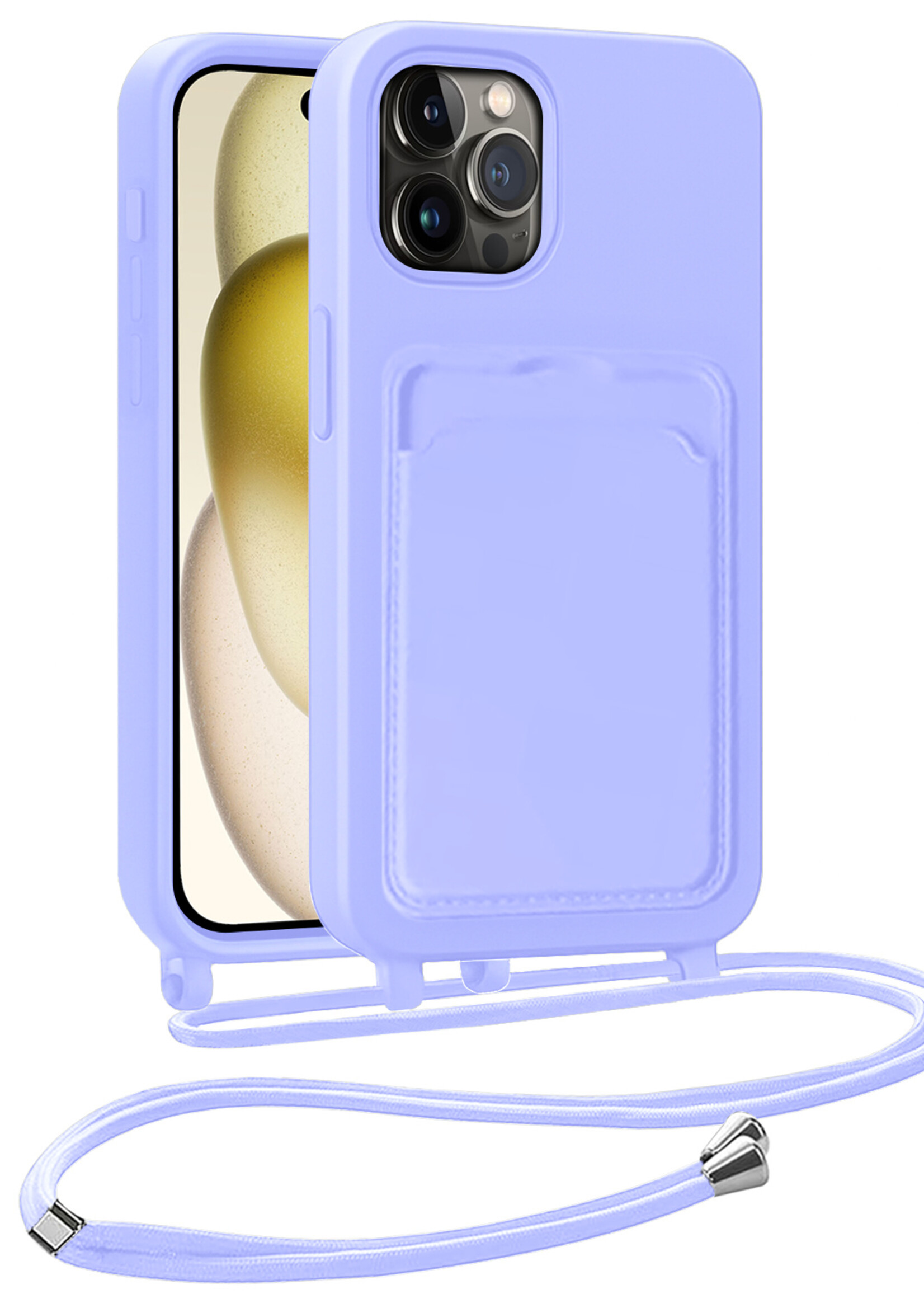 LUQ LUQ iPhone 14 Pro Hoesje Pashouder met Koord - Lila