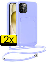 LUQ LUQ iPhone 14 Pro Hoesje Pashouder met Koord - Lila - 2 PACK