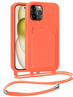 LUQ LUQ iPhone 14 Pro Hoesje Pashouder met Koord - Papaya
