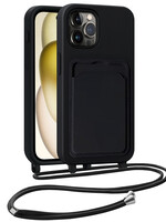 LUQ LUQ iPhone 14 Pro Hoesje Pashouder met Koord - Zwart