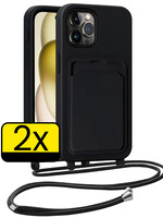 LUQ LUQ iPhone 14 Pro Hoesje Pashouder met Koord - Zwart - 2 PACK