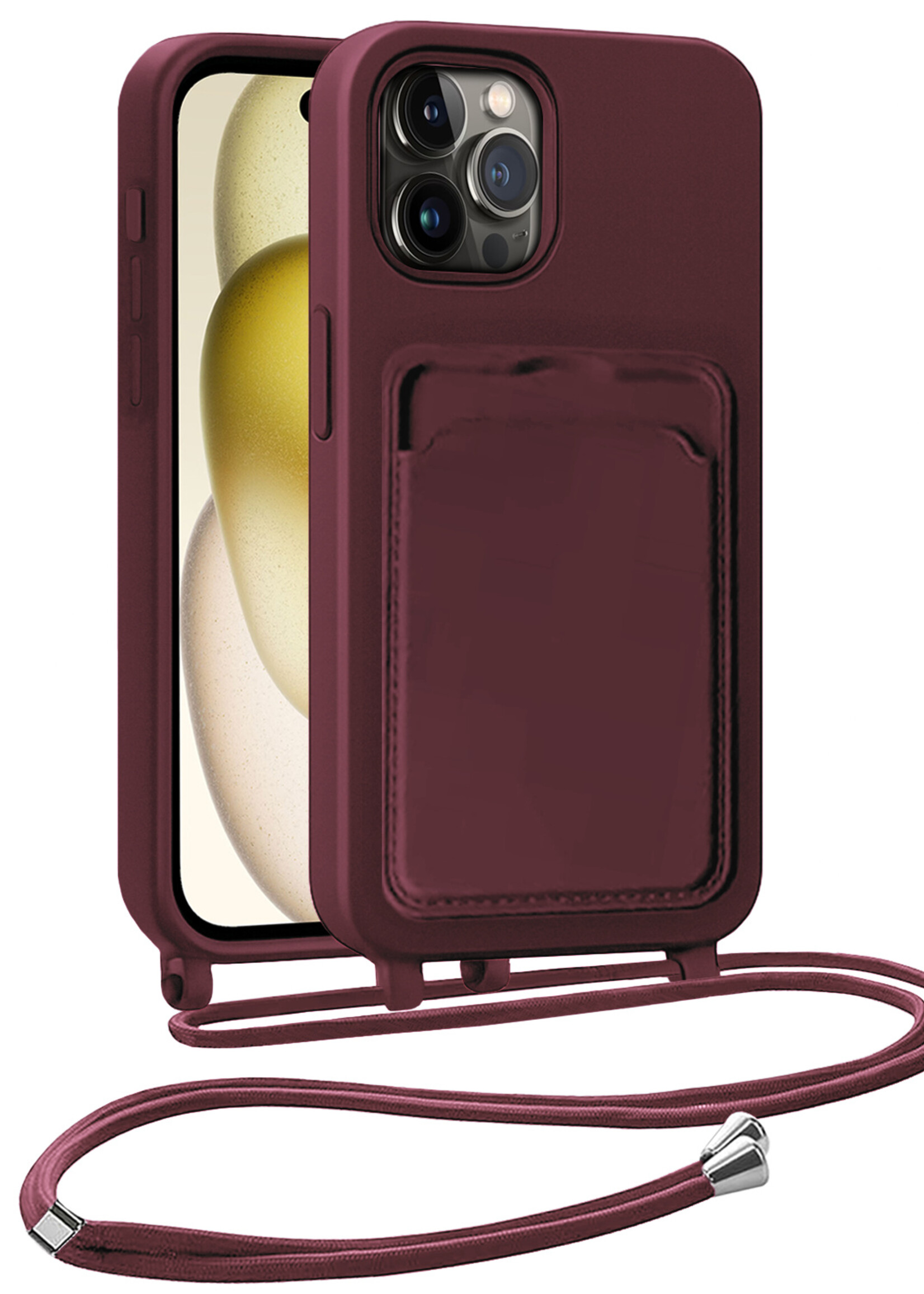 LUQ LUQ iPhone 14 Pro Max Hoesje Pashouder met Koord - Aubergine