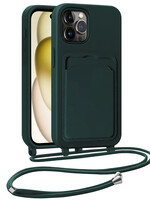 LUQ LUQ iPhone 14 Pro Max Hoesje Pashouder met Koord - Donkergroen
