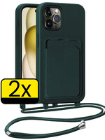 LUQ LUQ iPhone 14 Pro Max Hoesje Pashouder met Koord - Donkergroen - 2 PACK