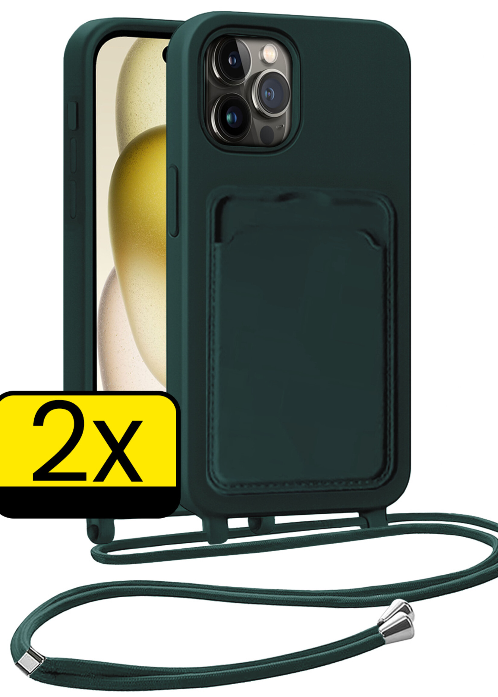 LUQ LUQ iPhone 14 Pro Max Hoesje Pashouder met Koord - Donkergroen - 2 PACK