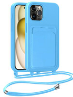 LUQ LUQ iPhone 14 Pro Max Hoesje Pashouder met Koord - Lichtblauw