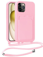LUQ LUQ iPhone 14 Pro Max Hoesje Pashouder met Koord - Lichtroze