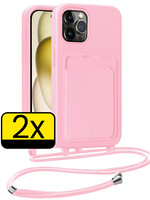 LUQ LUQ iPhone 14 Pro Max Hoesje Pashouder met Koord - Lichtroze - 2 PACK