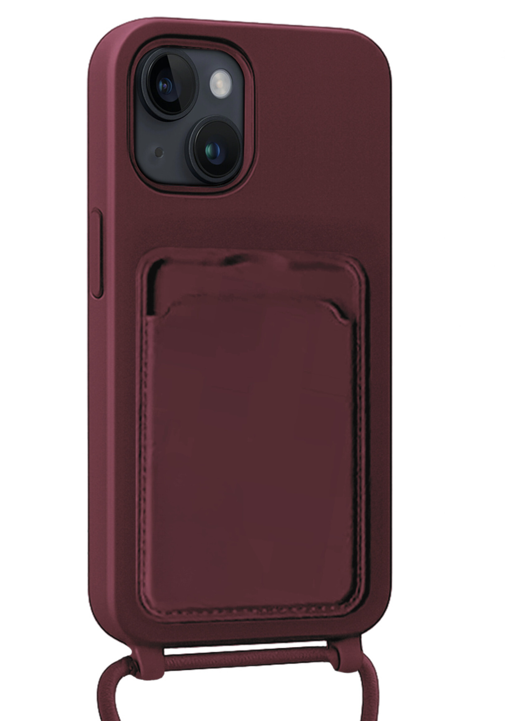 LUQ LUQ iPhone 15 Plus Hoesje Pashouder met Koord - Aubergine