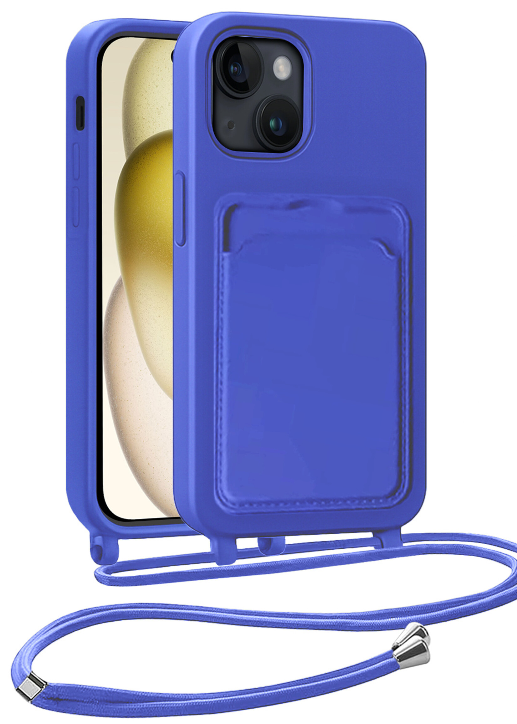 LUQ LUQ iPhone 15 Plus Hoesje Pashouder met Koord - Fel Blauw