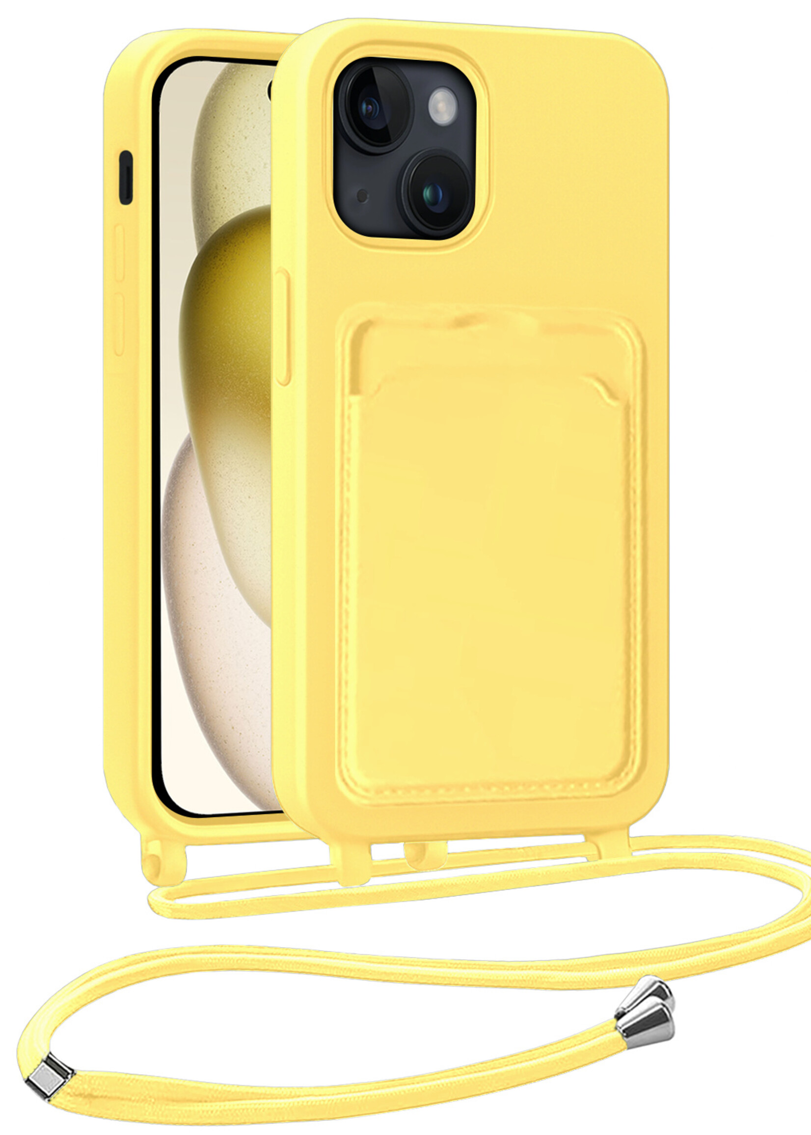 LUQ LUQ iPhone 15 Plus Hoesje Pashouder met Koord - Geel