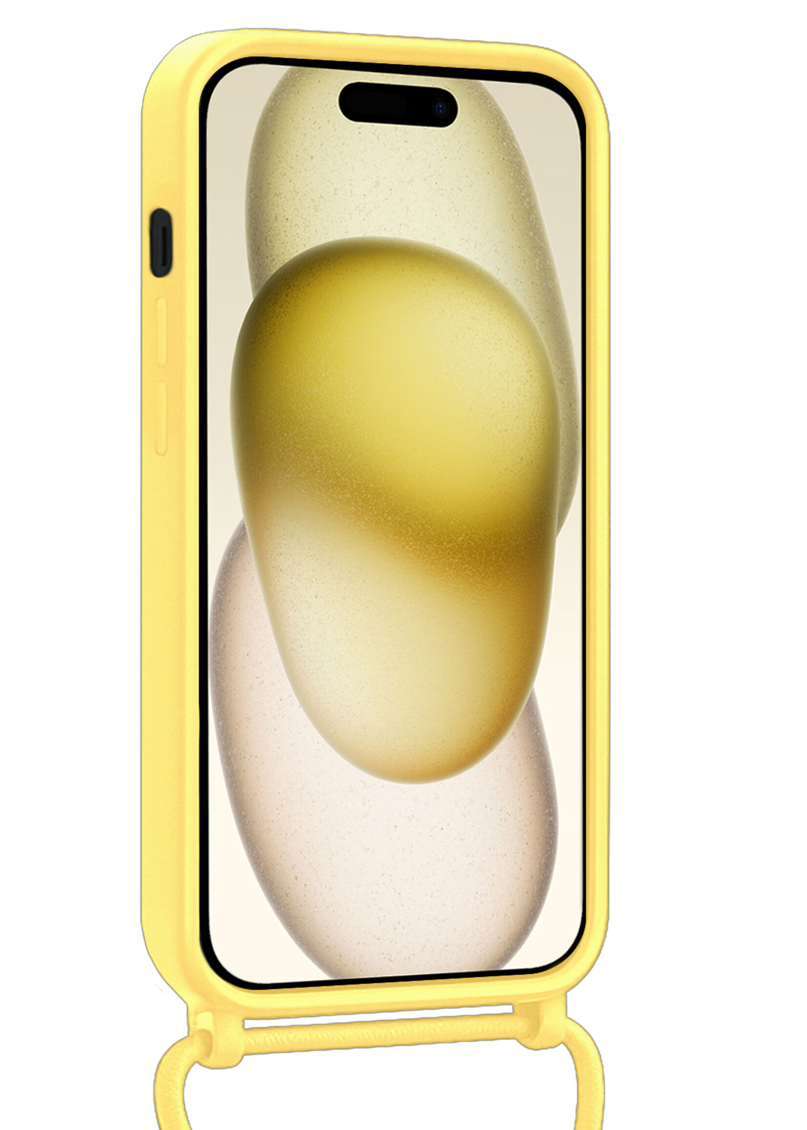 LUQ LUQ iPhone 15 Plus Hoesje Pashouder met Koord - Geel