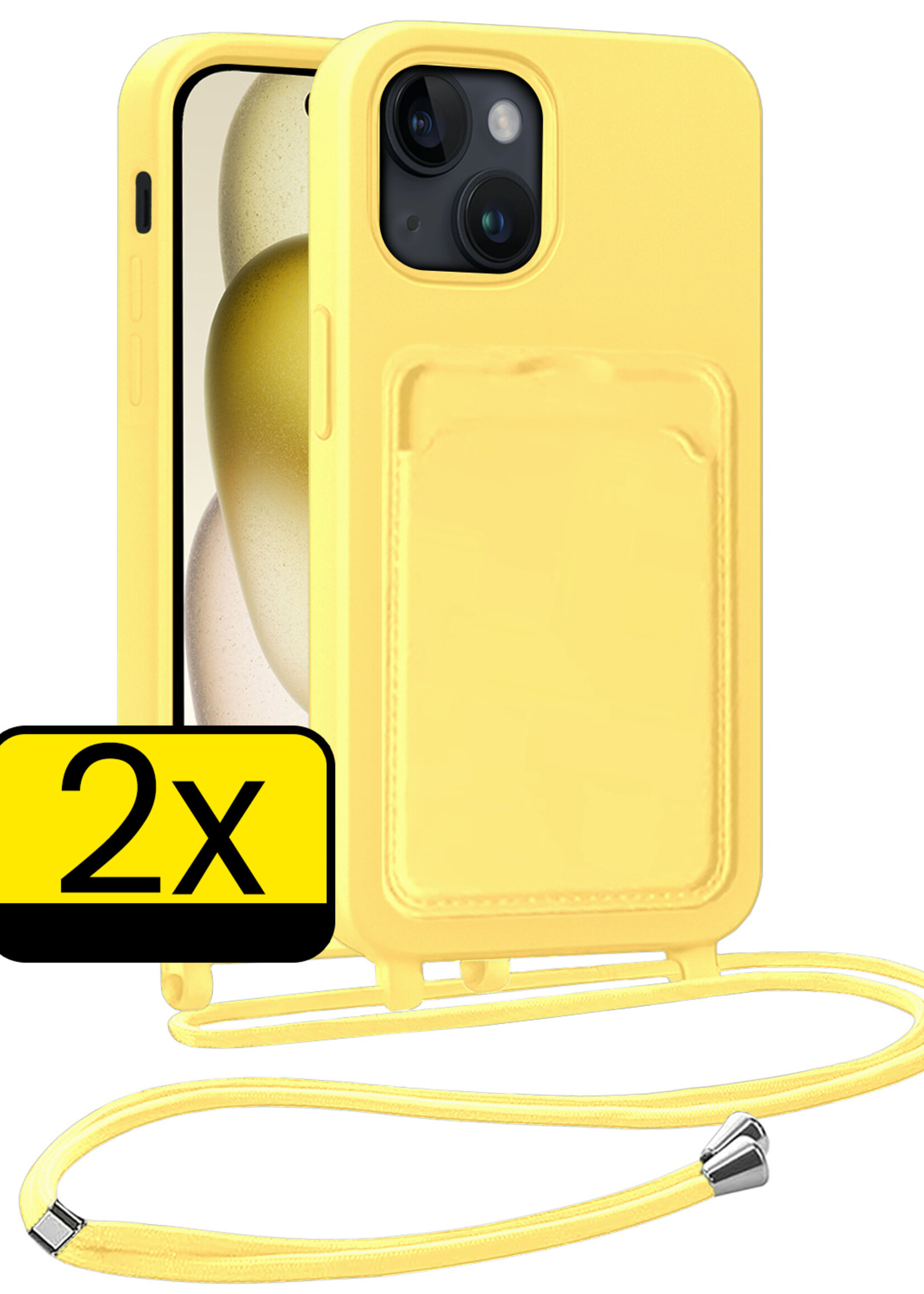 LUQ LUQ iPhone 15 Plus Hoesje Pashouder met Koord - Geel - 2 PACK