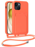LUQ LUQ iPhone 15 Plus Hoesje Pashouder met Koord - Papaya