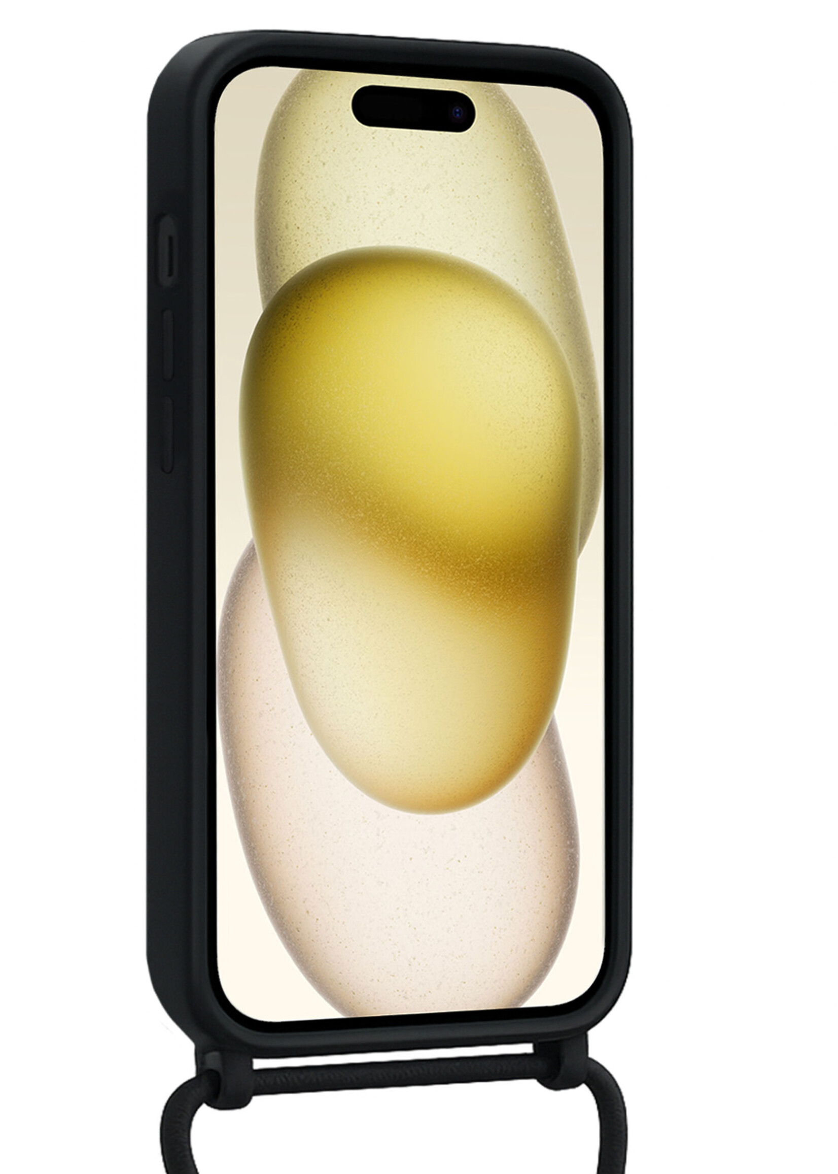 LUQ LUQ iPhone 15 Plus Hoesje Pashouder met Koord Met 2x Screenprotector - Zwart