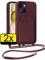 LUQ LUQ iPhone 15 Hoesje Pashouder met Koord - Aubergine - 2 PACK