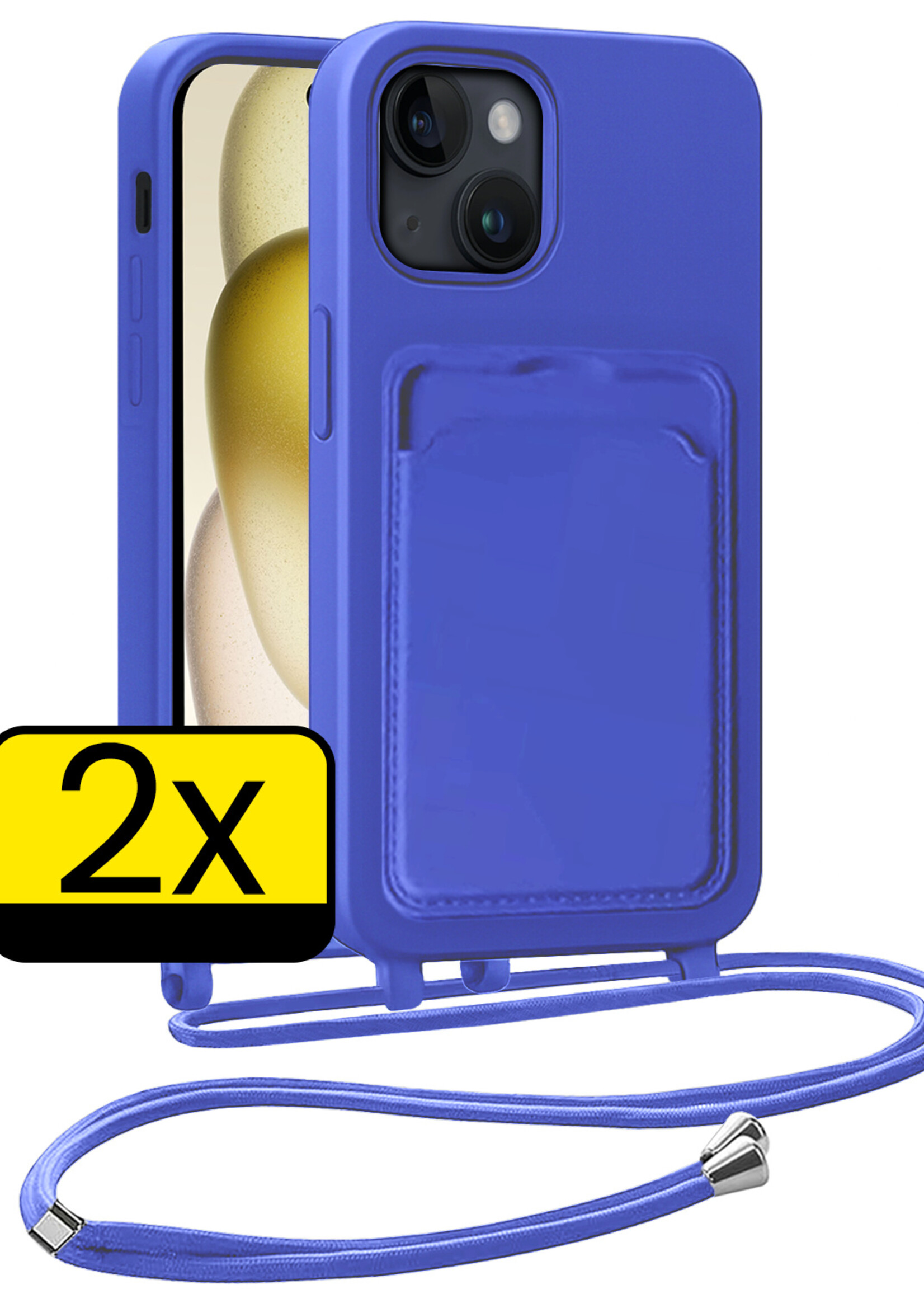 LUQ LUQ iPhone 15 Hoesje Pashouder met Koord - Fel Blauw - 2 PACK