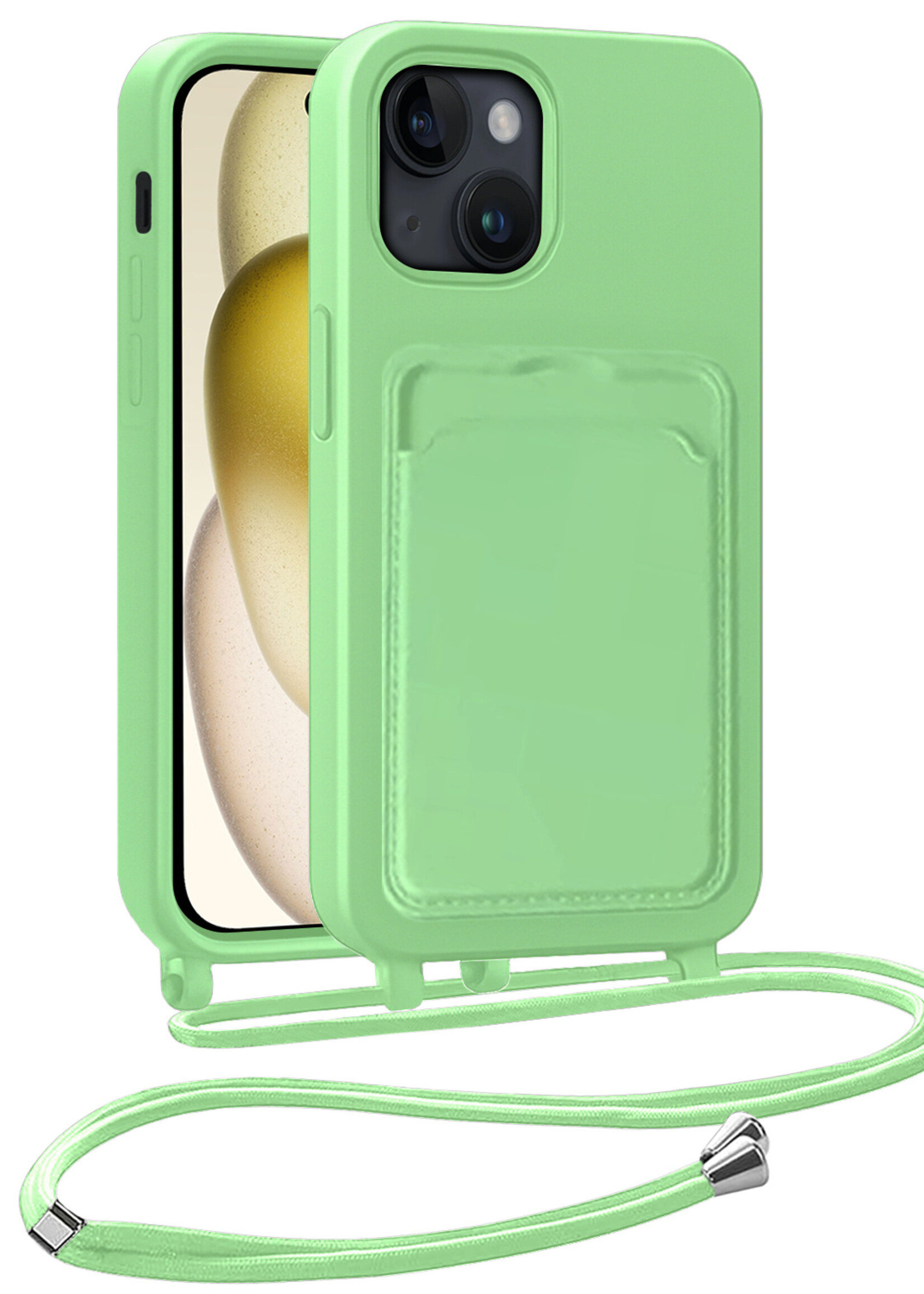 LUQ LUQ iPhone 15 Hoesje Pashouder met Koord - Groen