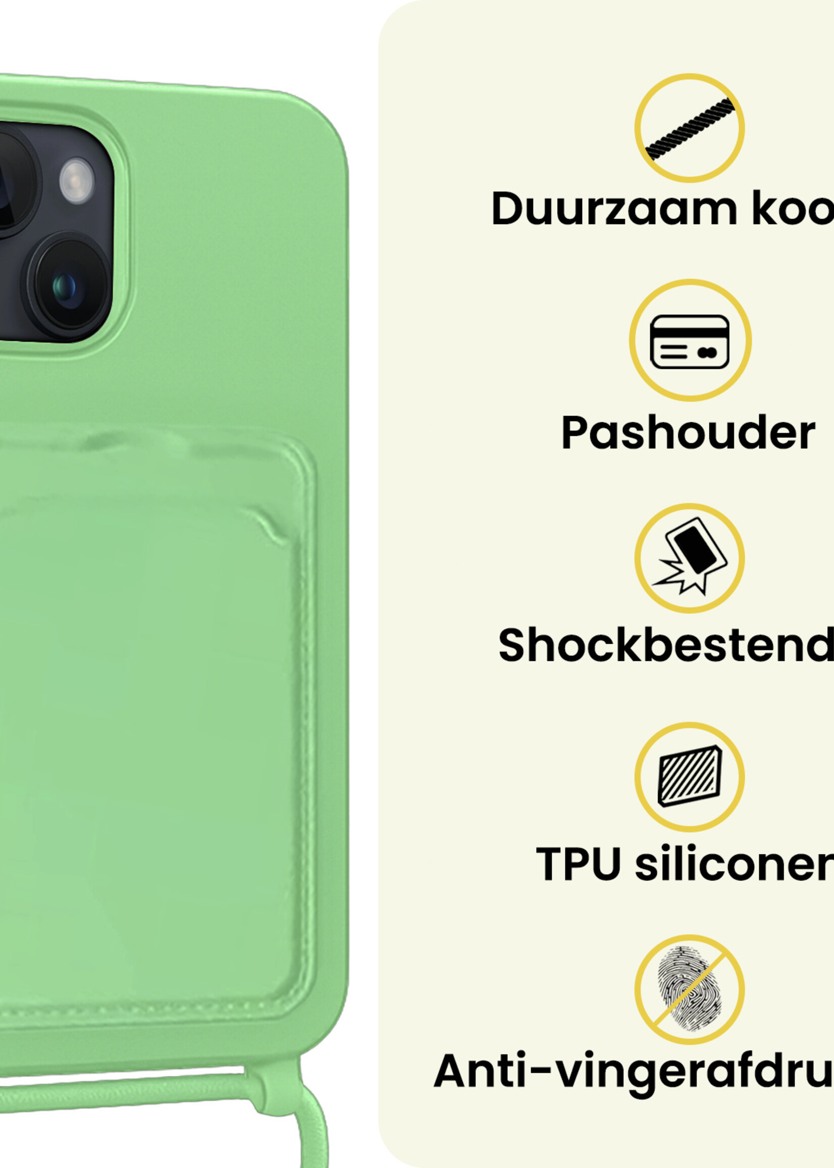 LUQ LUQ iPhone 15 Hoesje Pashouder met Koord - Groen