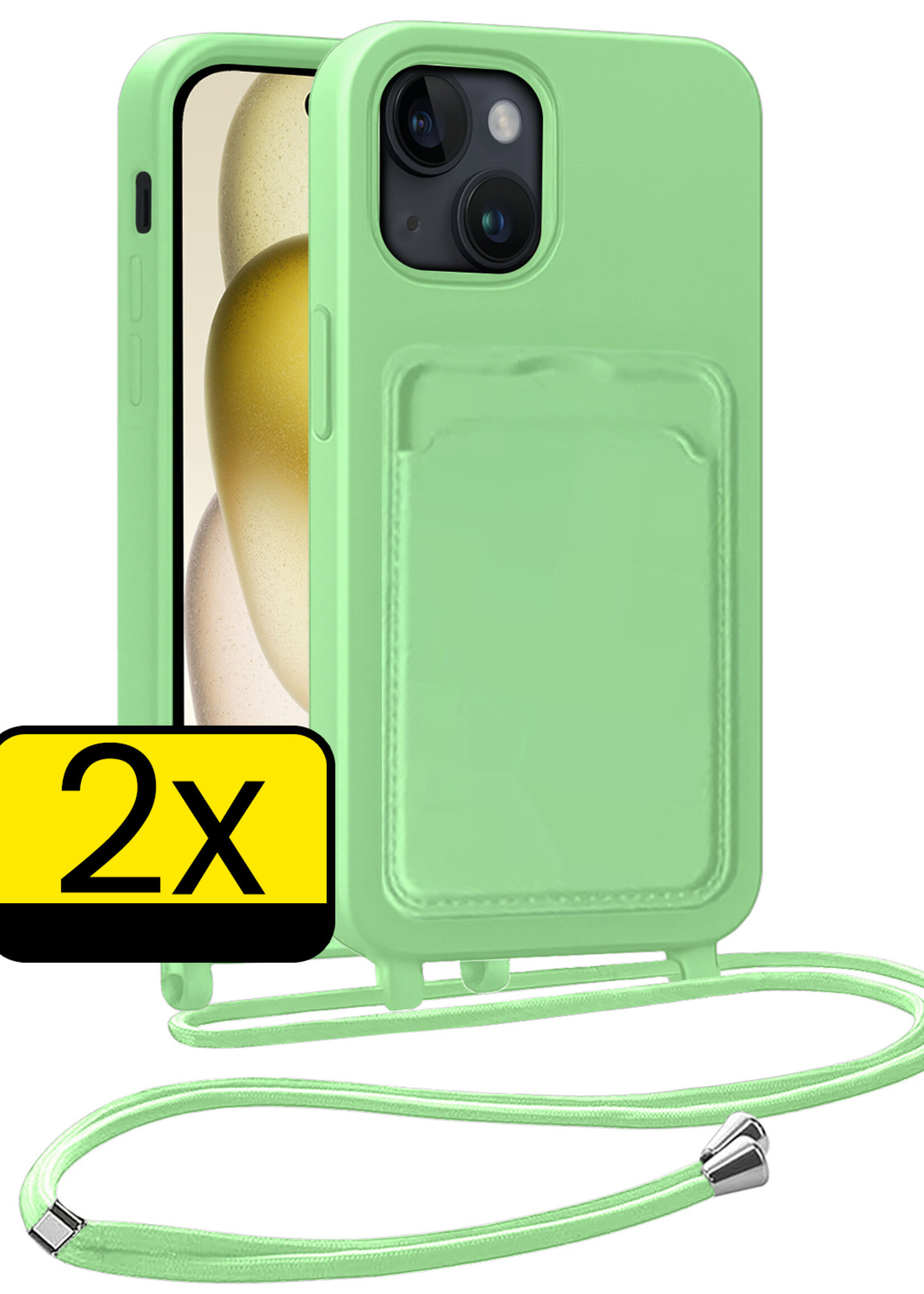 LUQ LUQ iPhone 15 Hoesje Pashouder met Koord - Groen - 2 PACK