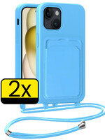 LUQ LUQ iPhone 15 Hoesje Pashouder met Koord - Lichtblauw - 2 PACK