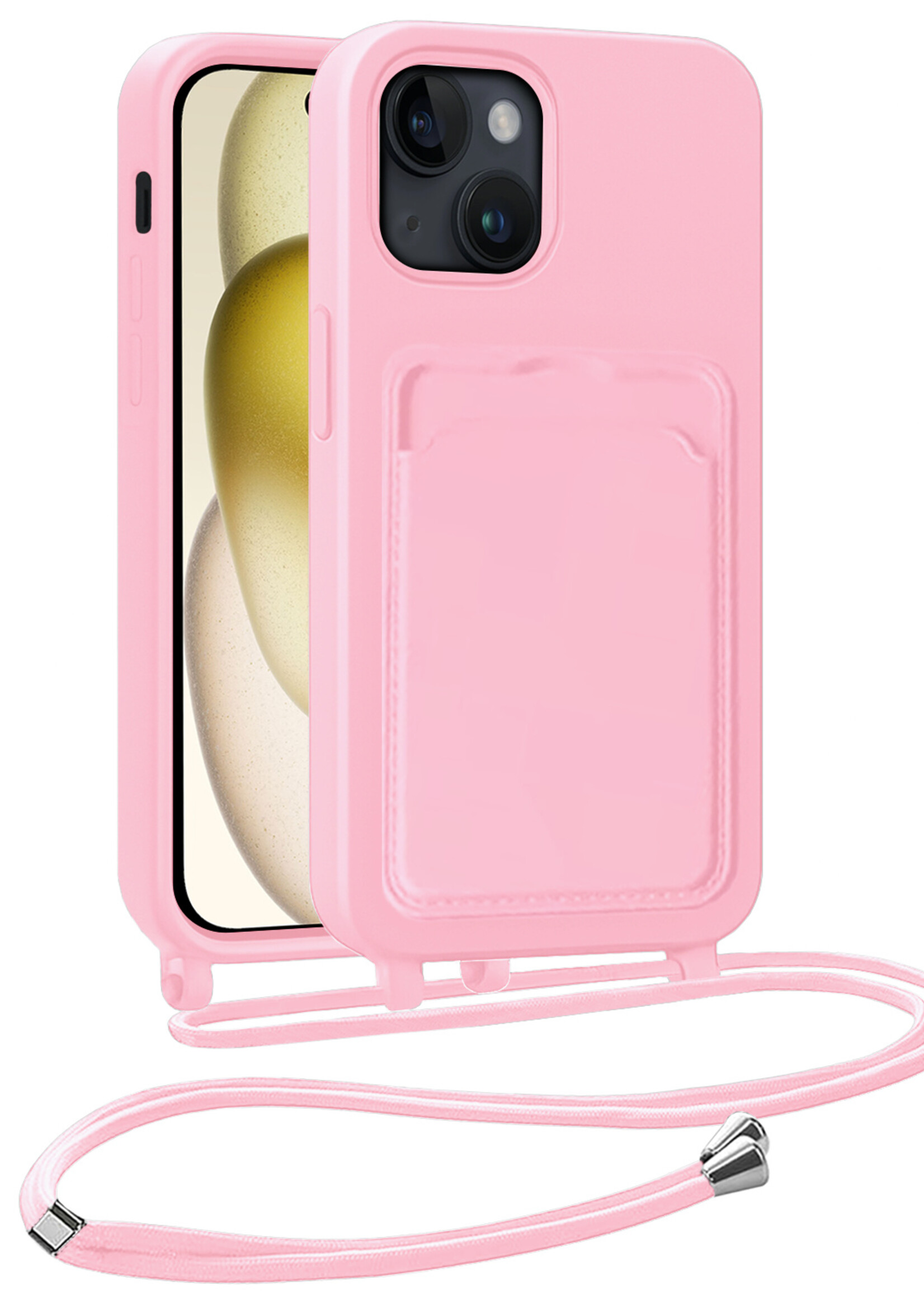 LUQ LUQ iPhone 15 Hoesje Pashouder met Koord - Lichtroze