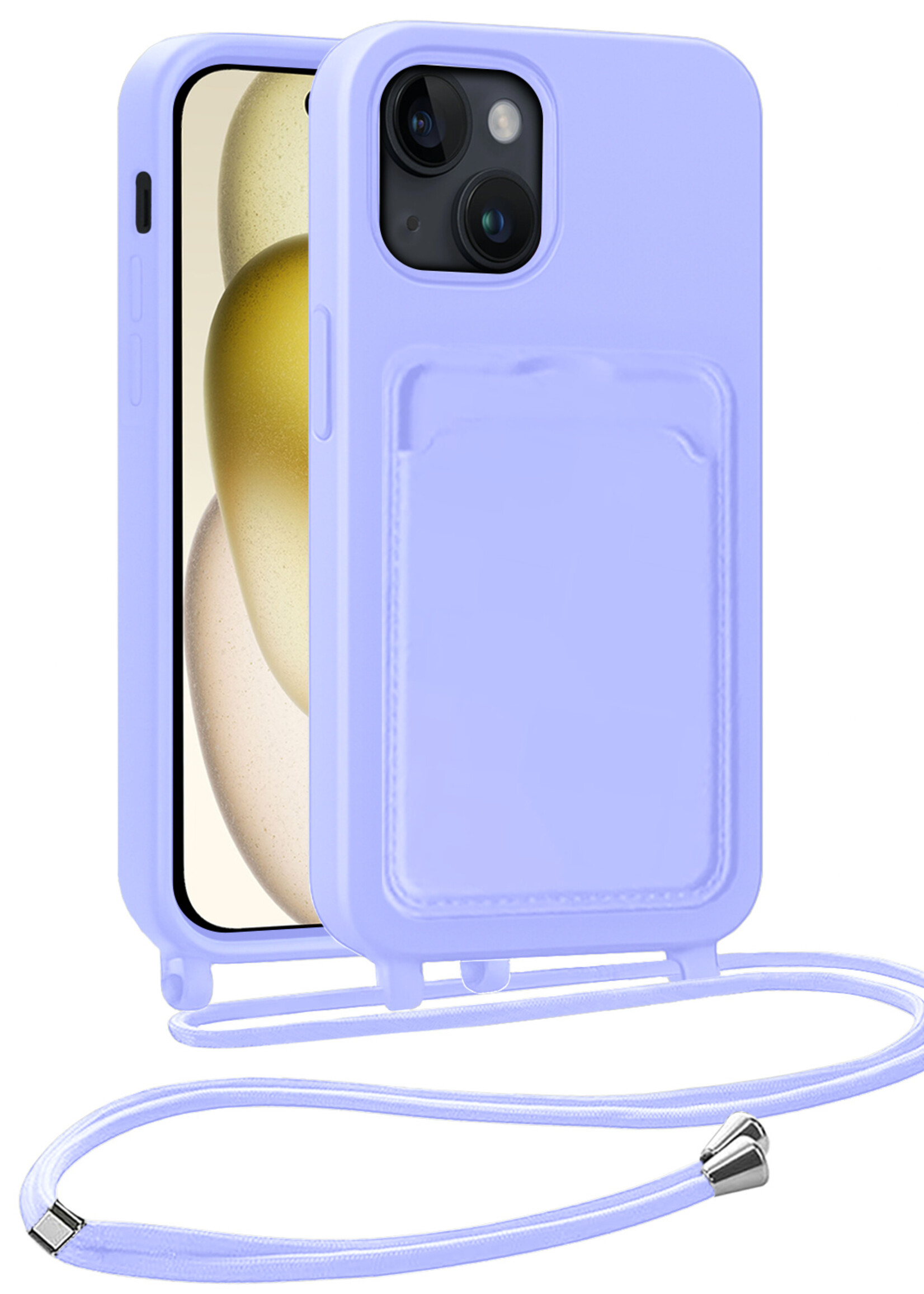 LUQ LUQ iPhone 15 Hoesje Pashouder met Koord - Lila