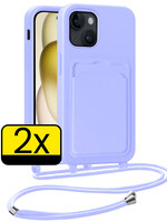 LUQ LUQ iPhone 15 Hoesje Pashouder met Koord - Lila - 2 PACK