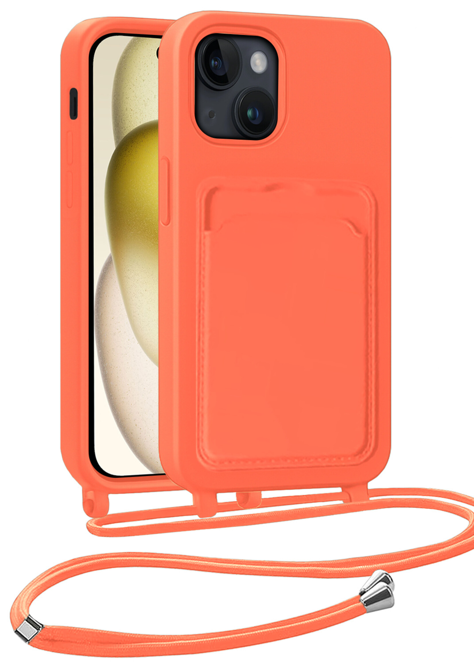 LUQ LUQ iPhone 15 Hoesje Pashouder met Koord - Papaya