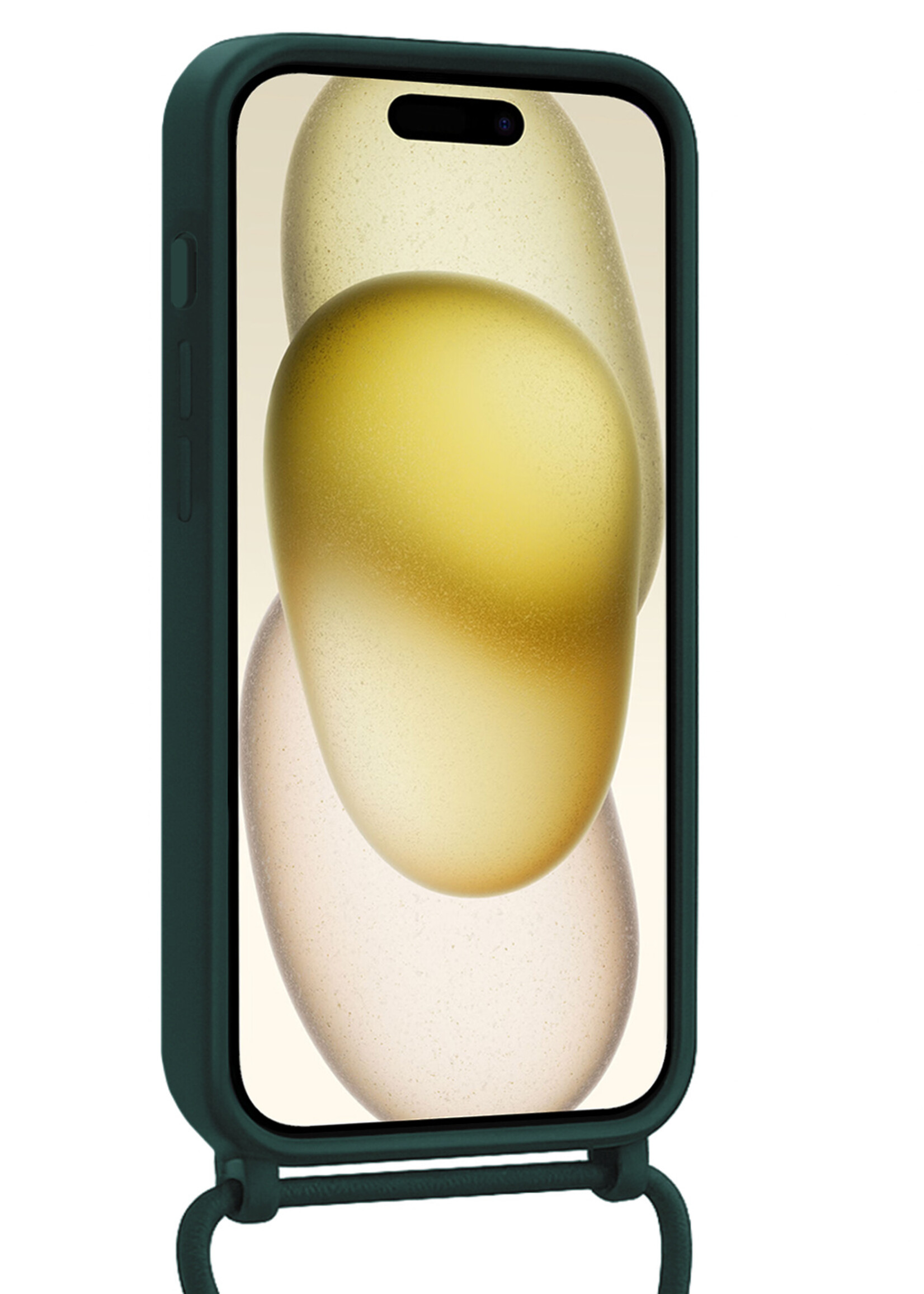 LUQ LUQ iPhone 15 Pro Hoesje Pashouder met Koord Met Screenprotector - Donkergroen