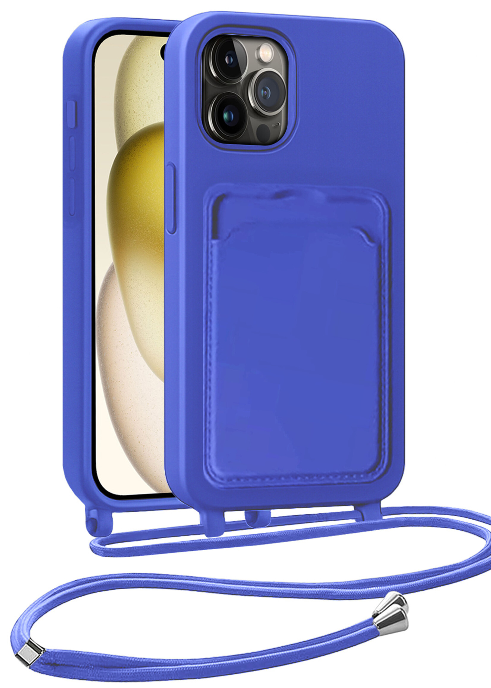 LUQ LUQ iPhone 15 Pro Hoesje Pashouder met Koord - Fel Blauw