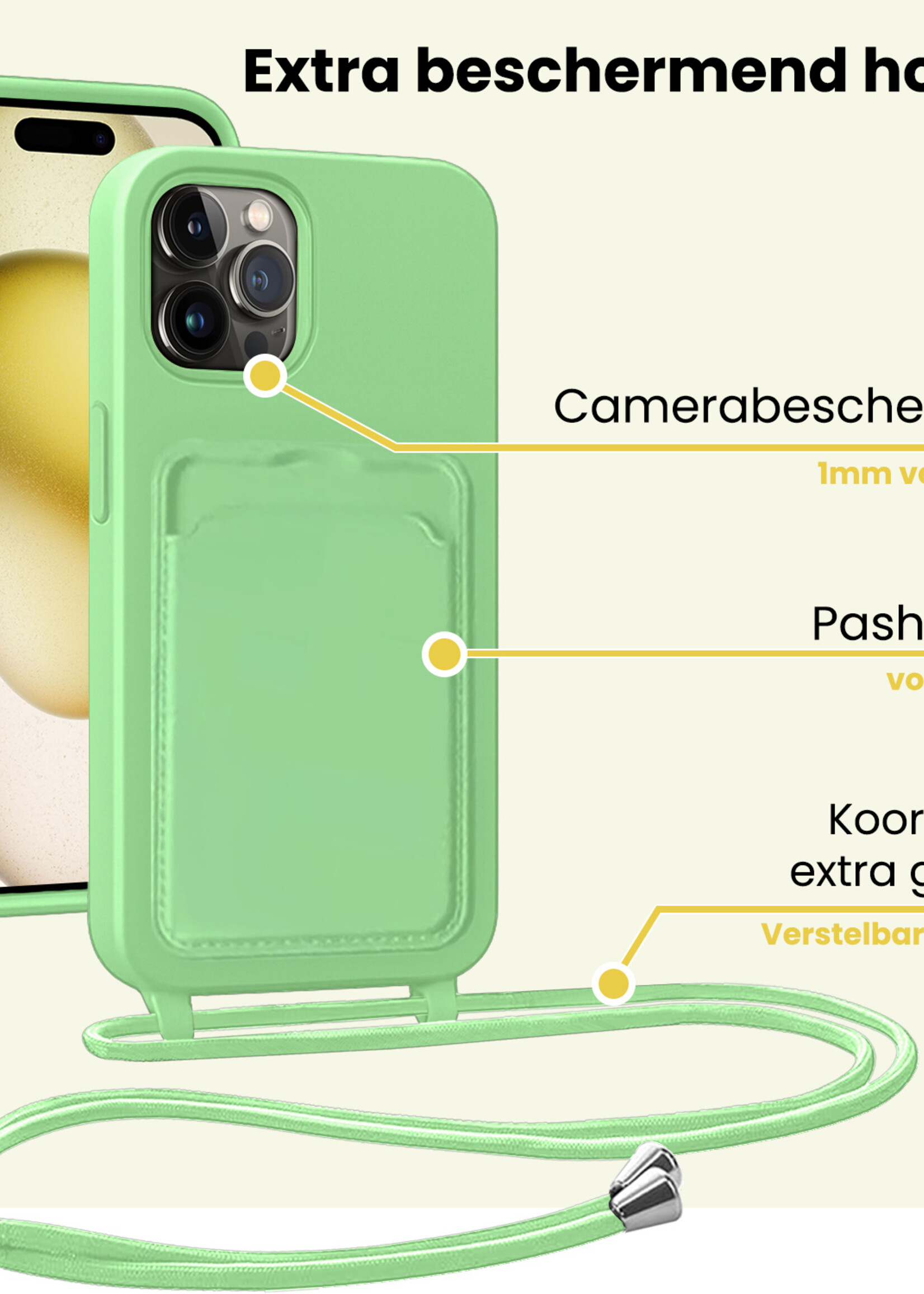 LUQ LUQ iPhone 15 Pro Hoesje Pashouder met Koord - Groen