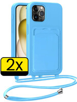LUQ LUQ iPhone 15 Pro Hoesje Pashouder met Koord - Lichtblauw - 2 PACK