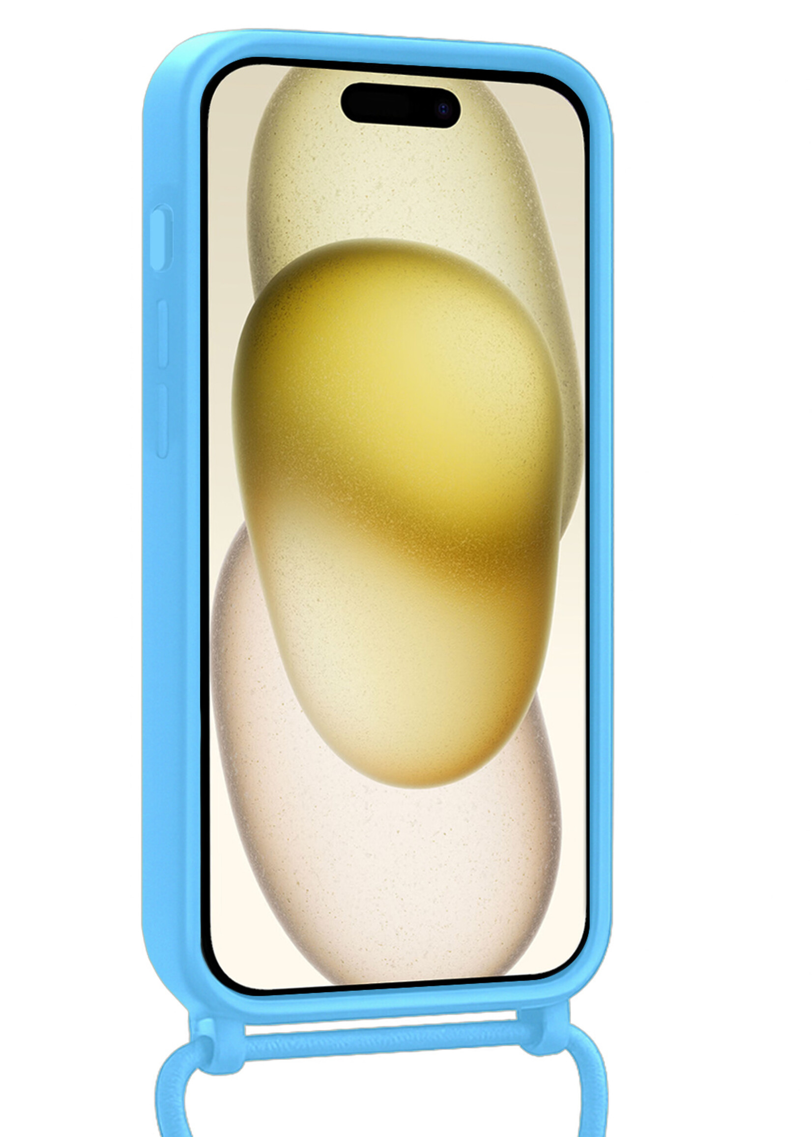 LUQ LUQ iPhone 15 Pro Hoesje Pashouder met Koord Met Screenprotector - Lichtblauw