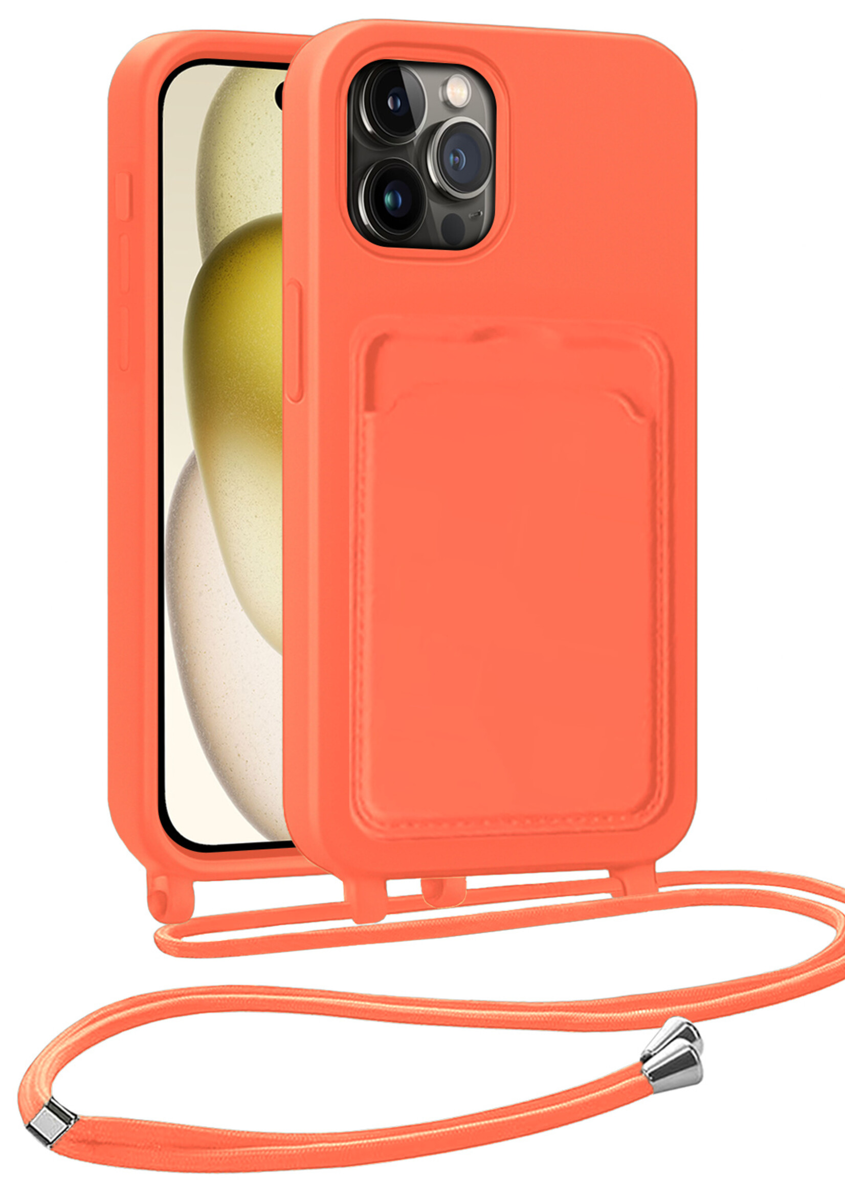 LUQ LUQ iPhone 15 Pro Hoesje Pashouder met Koord - Papaya