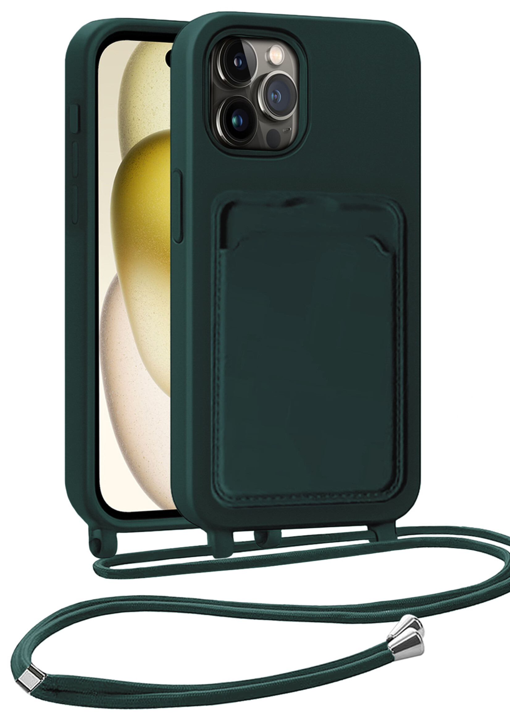 LUQ LUQ iPhone 15 Pro Max Hoesje Pashouder met Koord - Donkergroen